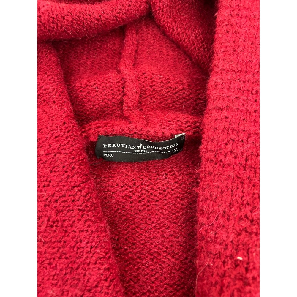 Peruvian Connection XL Red Striped Hood Alpaca Cardigan Blanket Sweater Coat - Picture 4 of 10